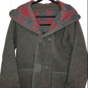 Woolrich Reversible Wine Charcoal Plaid Coat